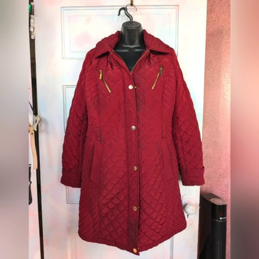 Michael Kors long puffy dark red jacket size Large